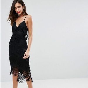 ASOS DESIGN fringe mesh strappy midi dress